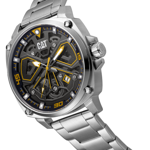 Reloj Tokyo con esfera negra y amarilla y correa de acero inoxidable