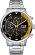 Reloj de vela con esfera negra y amarilla, acero inoxidable y correa de acero inoxidable.