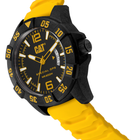 Reloj Special OPS 4 con esfera negra y amarilla y correa de silicona