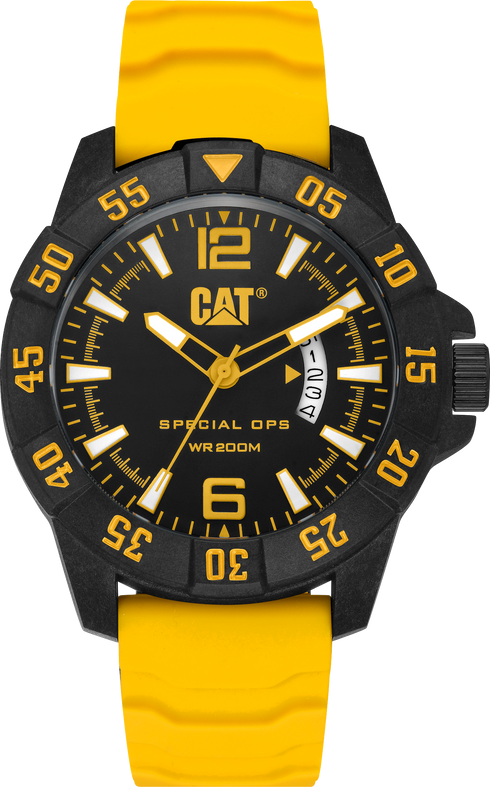 Reloj Special OPS 4 con esfera negra y amarilla y correa de silicona