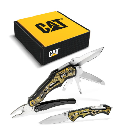 Juego de 2 herramientas multiusos y cuchillo en caja de regalo con camuflaje de árbol real