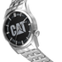 Reloj Icon con esfera negra y plateada, acero inoxidable y correa de acero inoxidable.