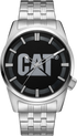 Reloj Icon con esfera negra y plateada, acero inoxidable y correa de acero inoxidable.