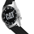 Reloj Icon de acero inoxidable con esfera negra y plateada y correa de silicona.