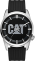 Reloj Icon de acero inoxidable con esfera negra y plateada y correa de silicona.