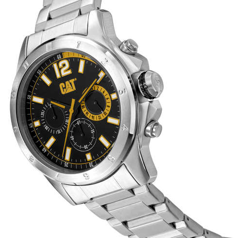 Reloj cronógrafo Big Twist 24 con esfera negra y amarilla y correa de acero inoxidable