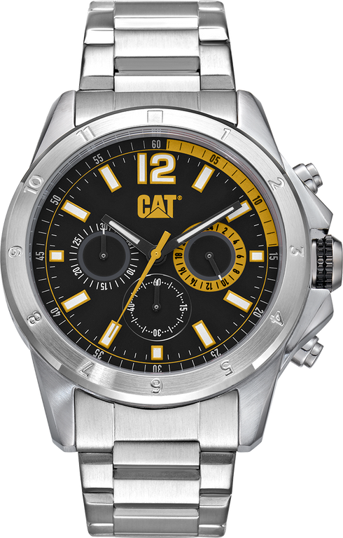 Reloj cronógrafo Big Twist 24 con esfera negra y amarilla y correa de acero inoxidable